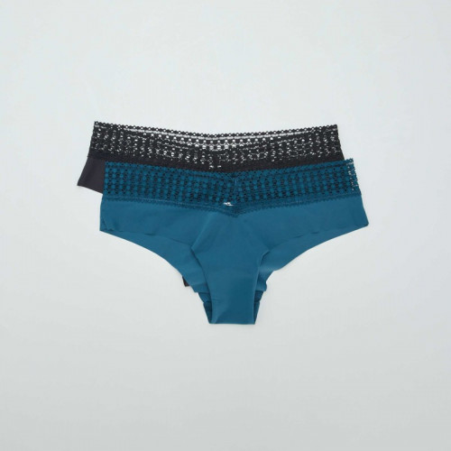 Lot de 2 shorty avec dentelle - Bleu marine/noir