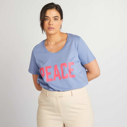 Tee-shirt en coton avec imprimé - Bleu foncé