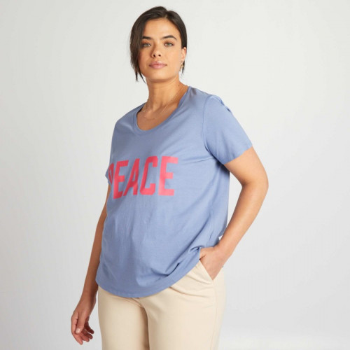 Tee-shirt en coton avec imprimé - Bleu foncé