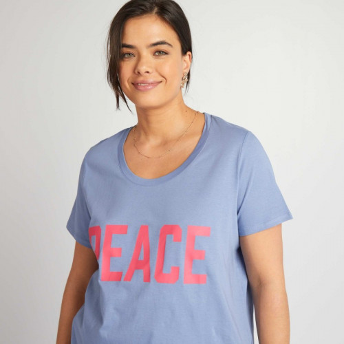 Tee-shirt en coton avec imprimé - Bleu foncé