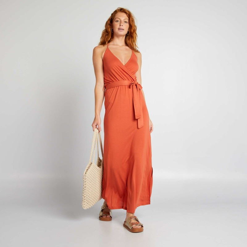 Robe longue à fines bretelles - Orange