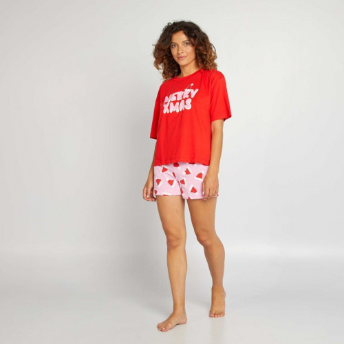 Pyjama de noël t-shirt + short - 2 pièces - Rouge