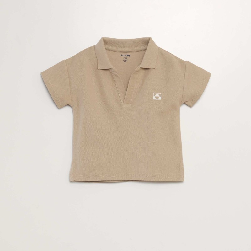 Polo en coton piqué - Marron taupe