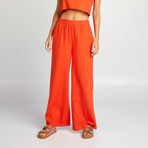 Pantalon large en lin mélangé - Orange