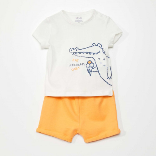 Ensemble t-shirt + short - 2 pièces - Blanc/orange