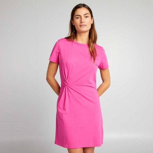 Robe unie avec détail noué à la taille - Rose