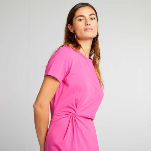 Robe unie avec détail noué à la taille - Rose