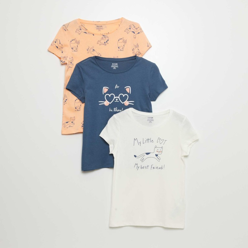 Lot de 3 t-shirts imprimés - Orange/bleu/blanc