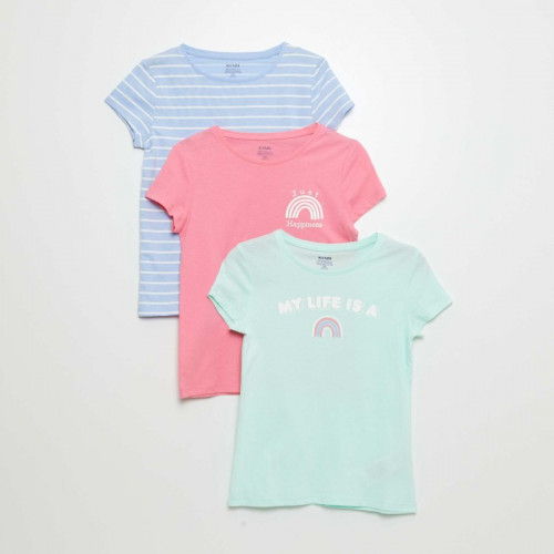 Lot de 3 t-shirts imprimés - Rose/bleu/bvert