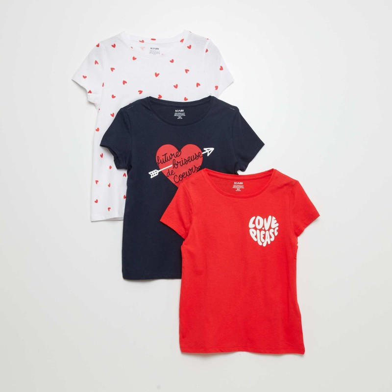 Lot de 3 t-shirts imprimés - Bleu/rouge/blanc