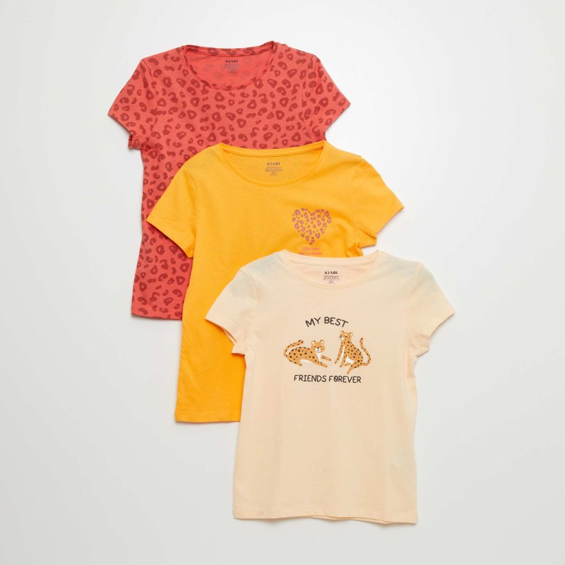 Lot de 3 t-shirts imprimés - Orange/jaune/beige