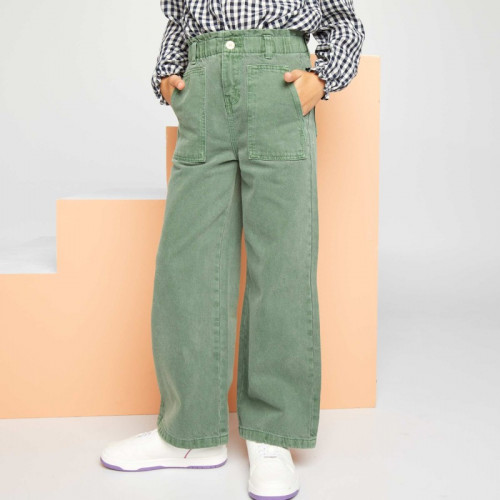 Pantalon denim wide leg - Vert