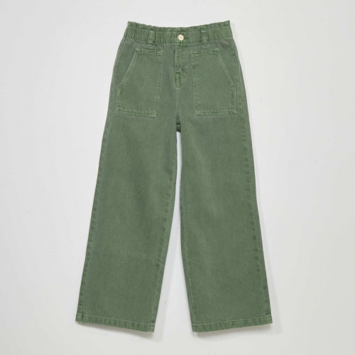 Pantalon denim wide leg - Vert