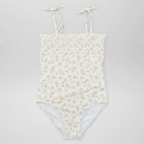 Maillot de bain smocké + Chouchou - 2 pièces - Blanc