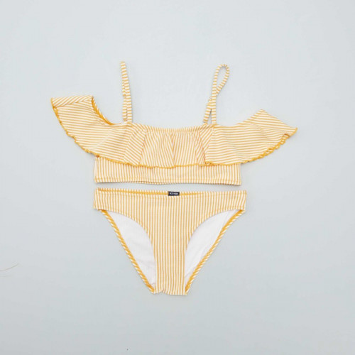 Maillot de bain rayé gaufré - 2 pièces - Jaune