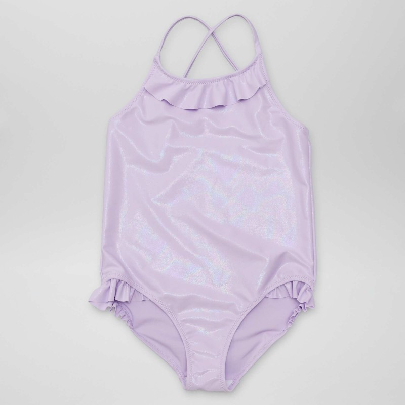 Maillot de bain pailleté et volanté - 1 pièces - Violet