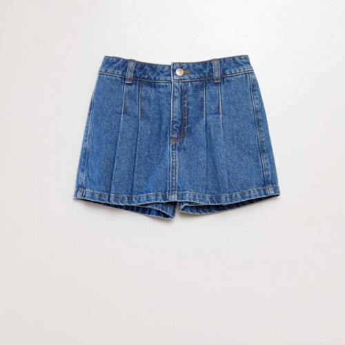 Mini jupe short en jean plissée - Bleu