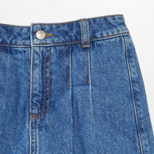 Mini jupe short en jean plissée - Bleu