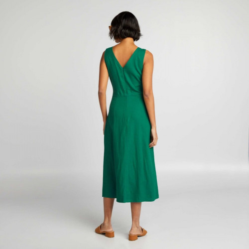 Robe cache-cœur en lin mélangé avec ceinture - Vert