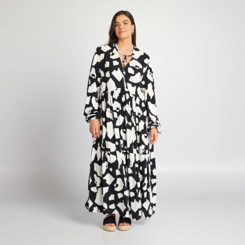 Robe longue à étages avec imprimé - Noir