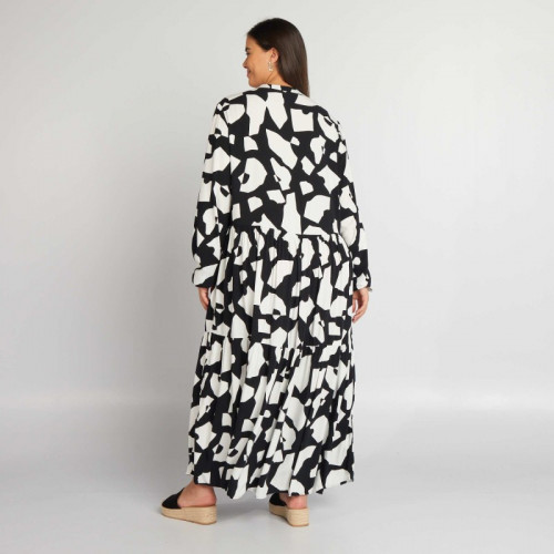 Robe longue à étages avec imprimé - Noir