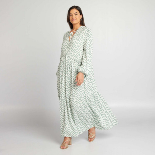 Robe longue à étages avec imprimé - Vert