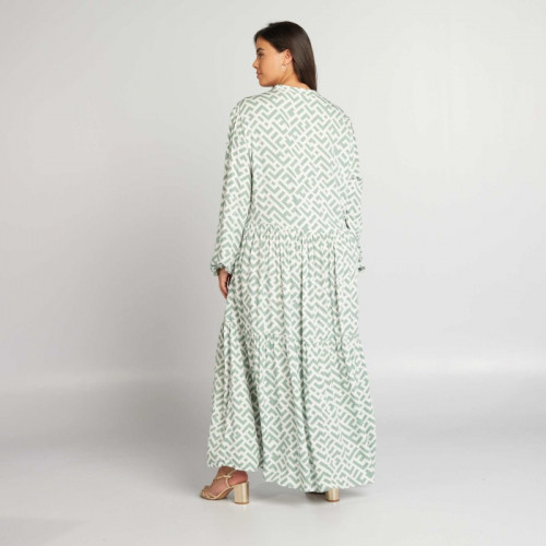 Robe longue à étages avec imprimé - Vert