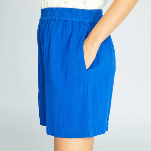 Short en double gaze de coton - Bleu