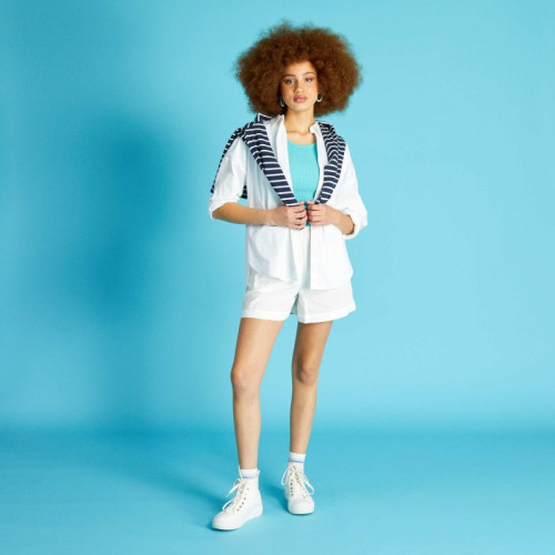 Short en double gaze de coton - Blanc