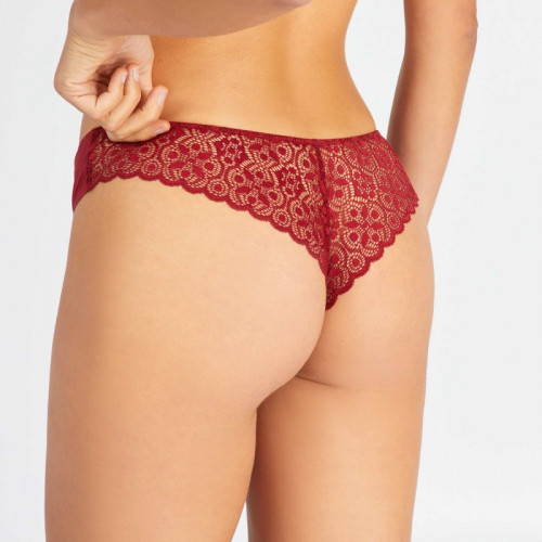 Tanga micro et dentelle - Rouge rhubarbe