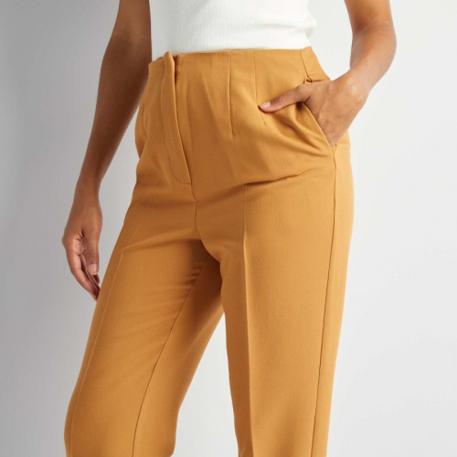 Pantalon cigarette taille haute - Jaune