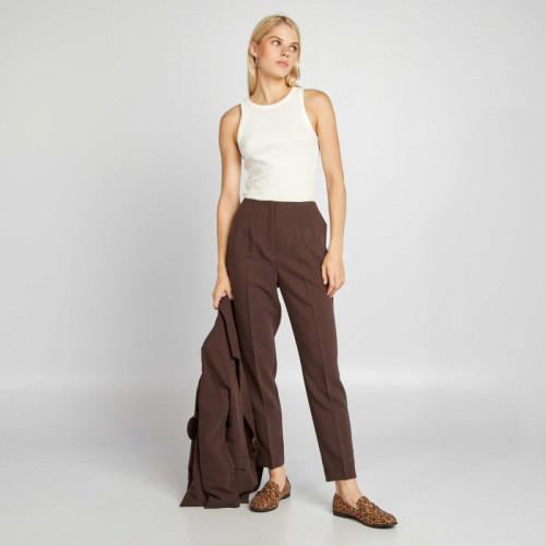 Pantalon cigarette taille haute - Marron