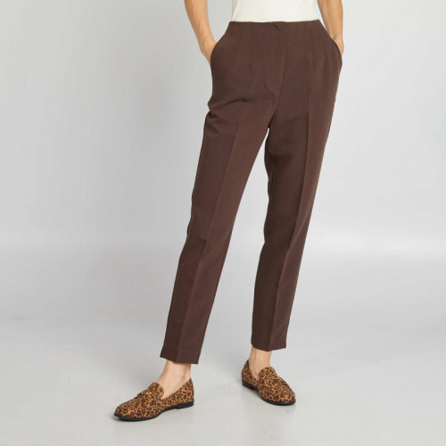 Pantalon cigarette taille haute - Marron