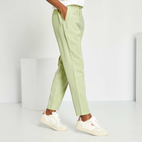 Pantalon regular en twill type jogging - Vert sauge