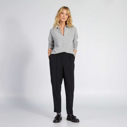 Pantalon regular en twill type jogging - Noir