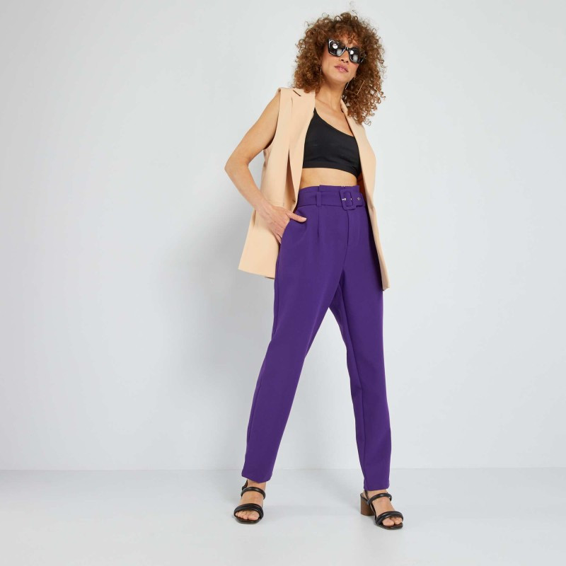 Pantalon carotte avec ceinture - Violet