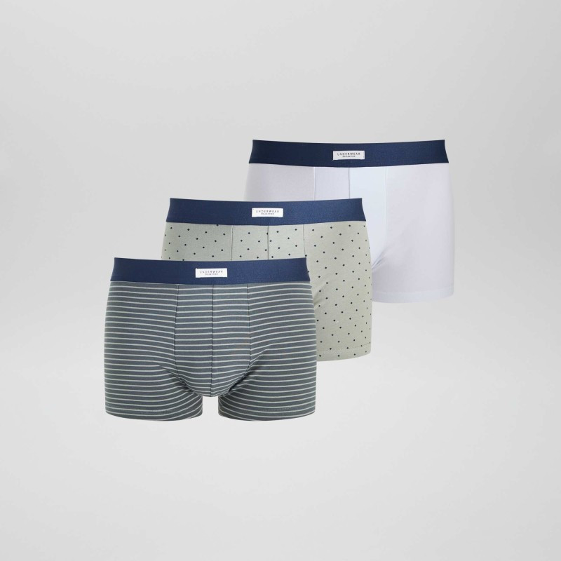 Lot 3 boxers stretch - Gris/vert/blanc