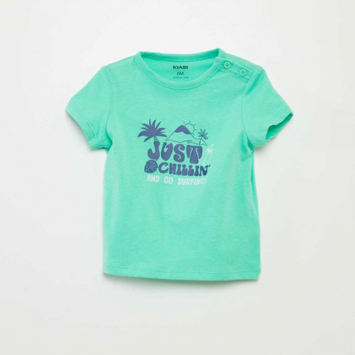 T-shirt en jersey avec ouverture boutonnée - Vert