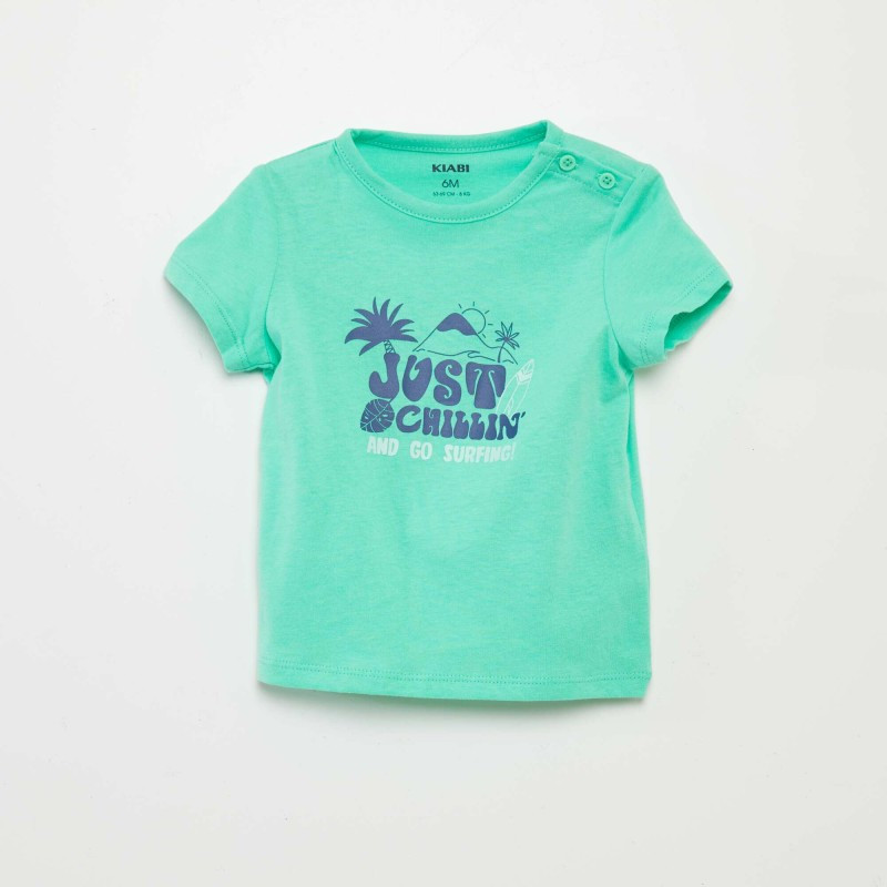 T-shirt en jersey avec ouverture boutonnée - Vert