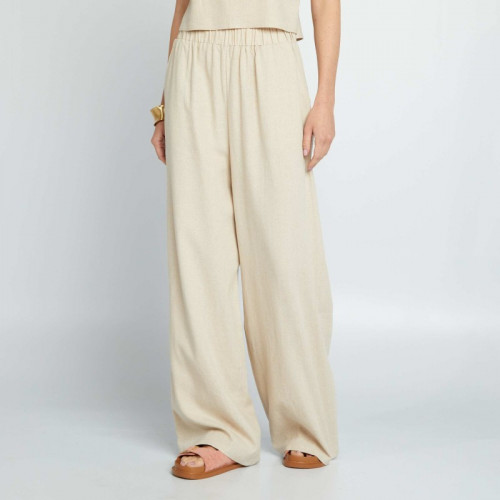 Pantalon large en lin mélangé - Beige