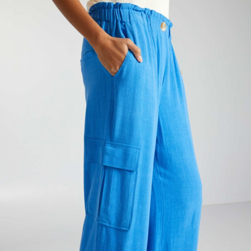 Pantalon fluide avec poche à rabat - Bleu