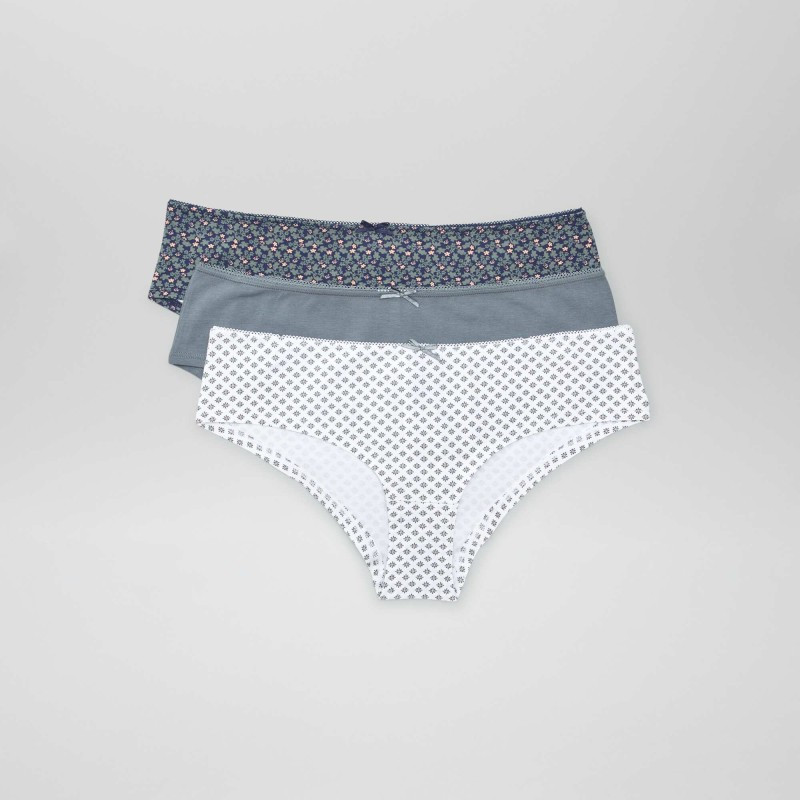 Lot de 3 shorties - Kaki/blanc