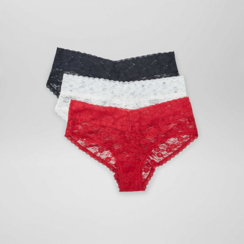 Lot de 3 shorties dentelle - Noir/rouge/blanc