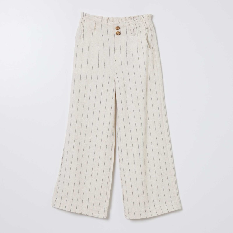 Pantalon droit rayé - Beige