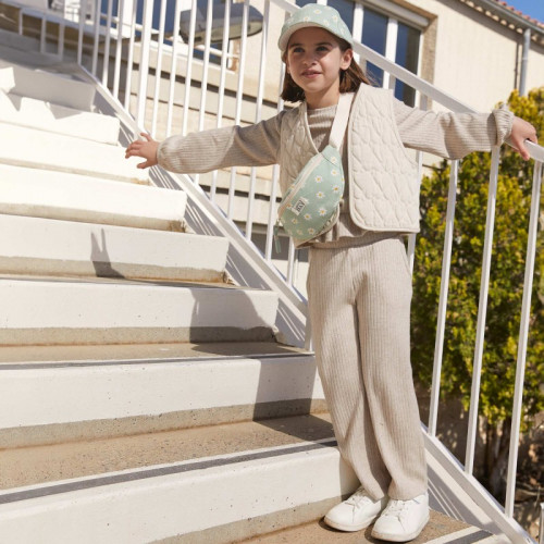 Pantalon évasé en maille côtelé - Beige