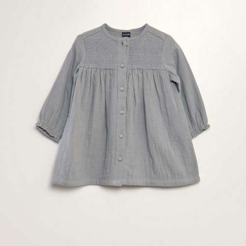 Robe évasée en gaze de coton + col amovible - Gris