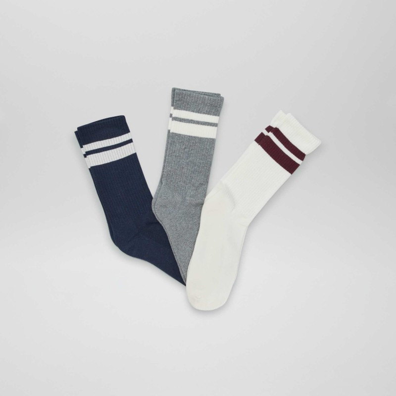 Chaussettes hauttes en maille - Lot de 3 - Bleu/blanc/gris