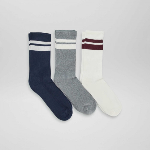 Chaussettes hauttes en maille - Lot de 3 - Bleu/blanc/gris