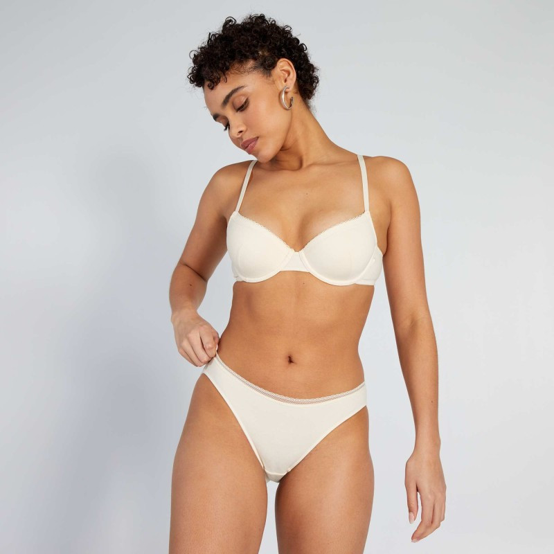 Culotte coton galon dentelle - Beige