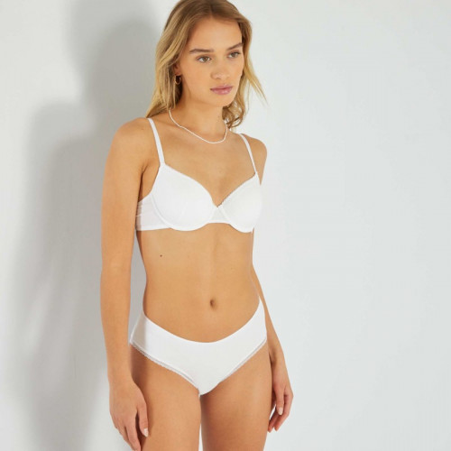 Shorty coton galons dentelle - Blanc